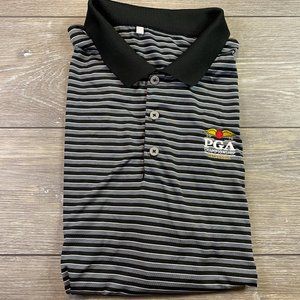 Adidas 2016 PGA Championship Baltusrol Polo Large Performance Gray Black Stripe